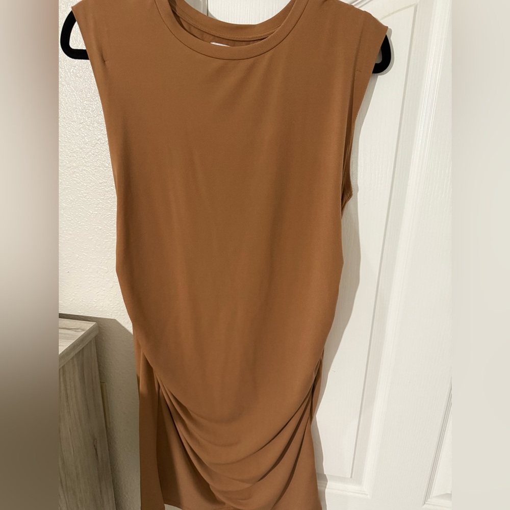 Chic Sleeveless Asymmetrical Tan Dress